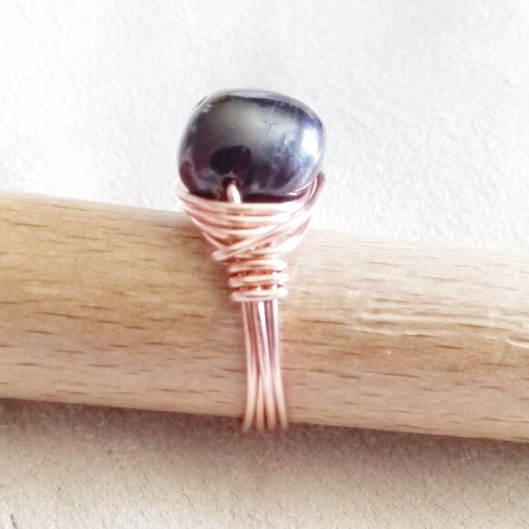 Chunky Garnet Nugget Ring - Copper Wire Wrap - Sz 6.75 - January Birthstone - Picture 2 of 8